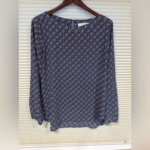 LOFT Navy Pink White Boxy Work Blouse